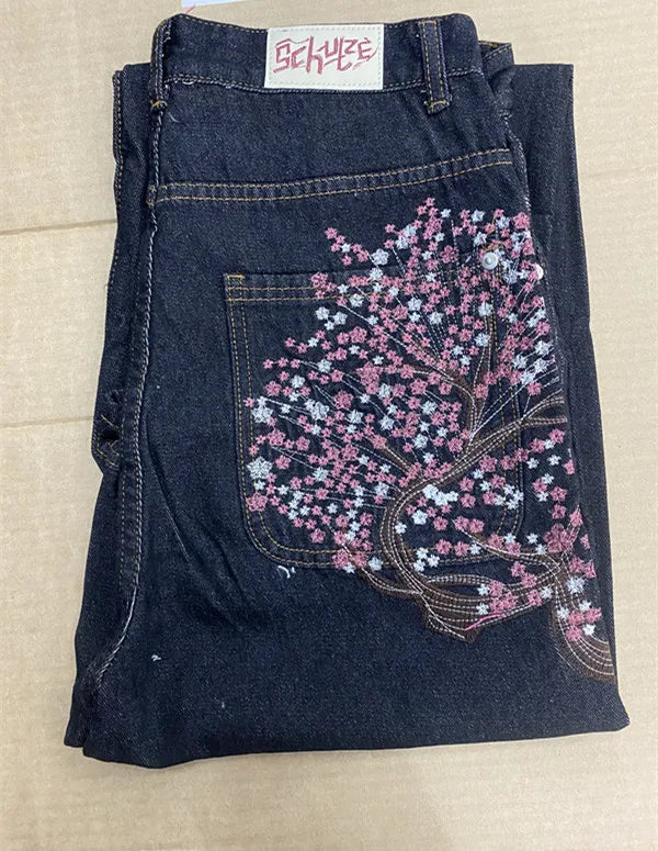 CARNIVL™ Japanese Apricot Flower Baggy Denim Jeans