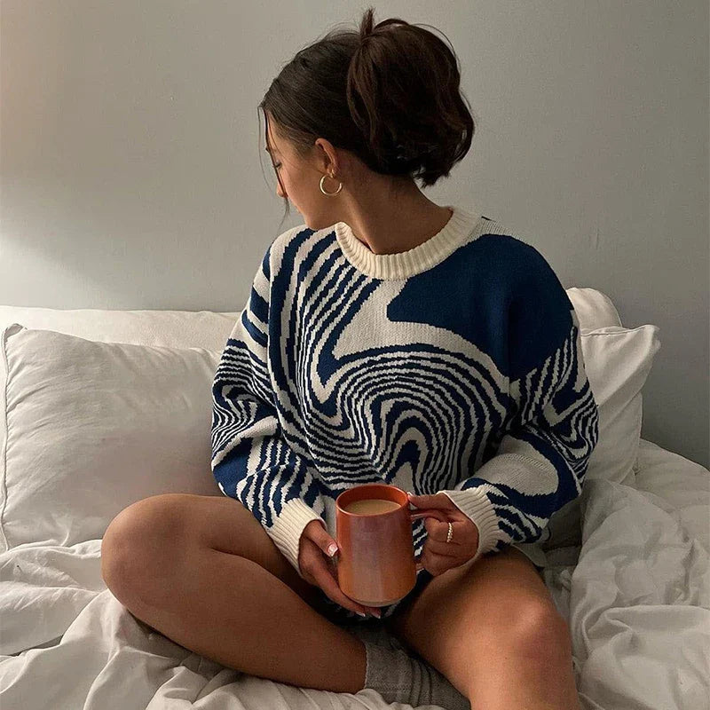 TRIPPIN'™ Wavy Knitted Sweater Navy Blue