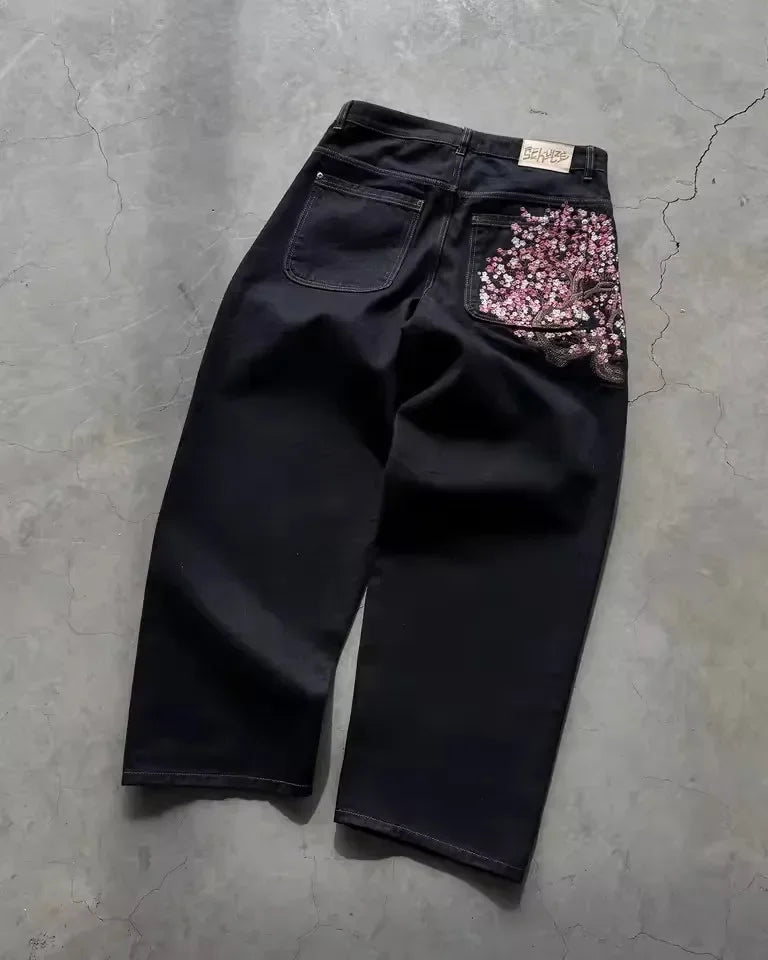CARNIVL™ Japanese Apricot Flower Baggy Denim Jeans