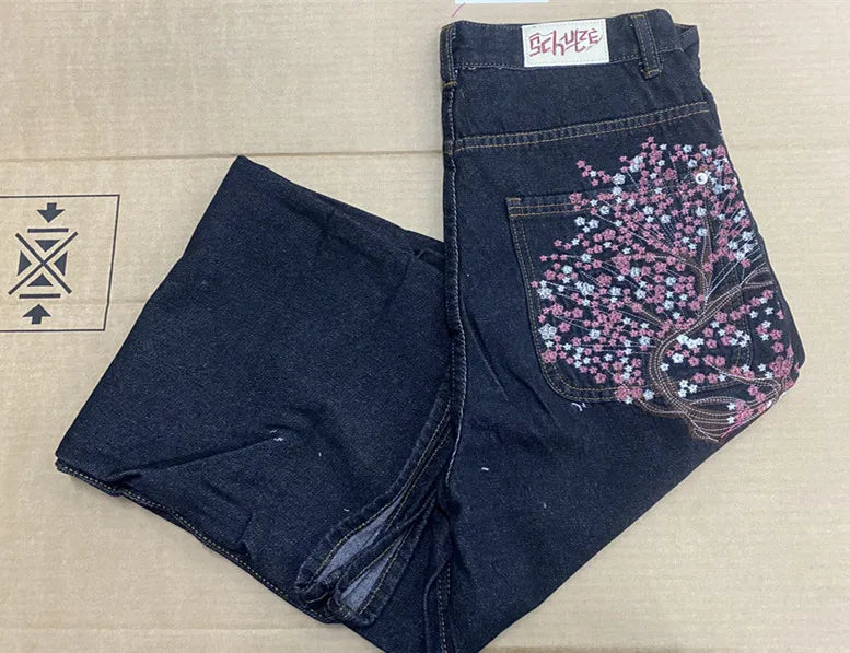 CARNIVL™ Japanese Apricot Flower Baggy Denim Jeans